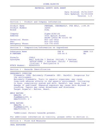 SIGMA-ALDRICH MATERIAL SAFETY DATA SHEET Date Printed ...