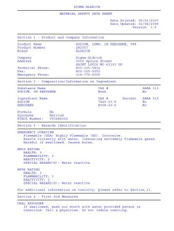 SIGMA-ALDRICH MATERIAL SAFETY DATA ... - Willow Center