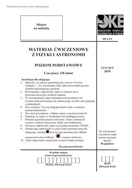 materiał ćwiczeniowy z fizyki i astronomii poziom - Sqlmedia.pl