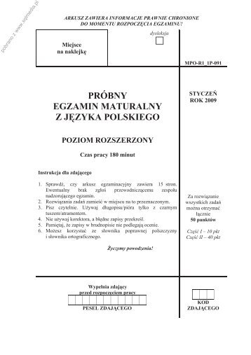 próbny egzamin maturalny z języka polskiego poziom ... - Sqlmedia.pl