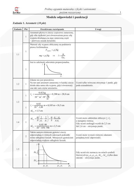 Modele odpowiedzi i punktacji - Fizyka