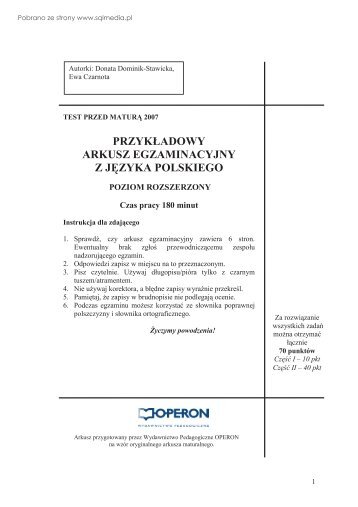 przykładowy arkusz egzaminacyjny z języka polskiego - Sqlmedia.pl