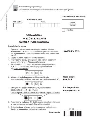 sprawdzian w szóstej klasie szkoły podstawowej - Sqlmedia.pl