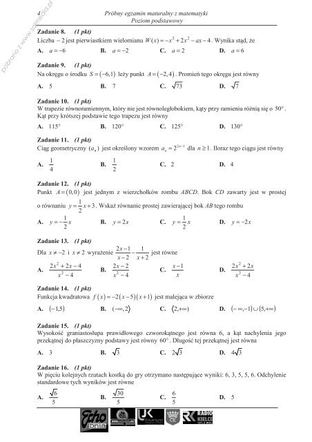 PRÓBNY EGZAMIN MATURALNY Z MATEMATYKI ... - Sqlmedia.pl