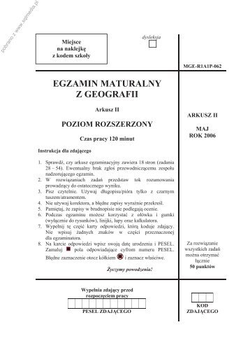 EGZAMIN MATURALNY Z GEOGRAFII - Sqlmedia.pl