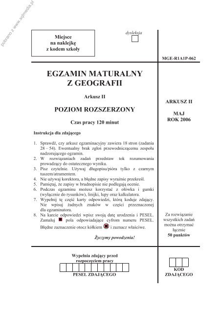 EGZAMIN MATURALNY Z GEOGRAFII - Sqlmedia.pl