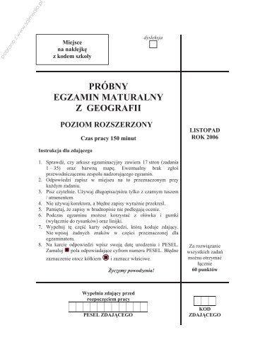 próbny egzamin maturalny z geografii poziom ... - Sqlmedia.pl