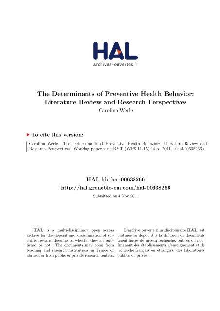 The Determinants of Preventive Health Behavior: Literature Review ...