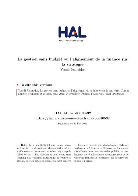 La gestion sans budget ou l'alignement de la finance sur la stratégie