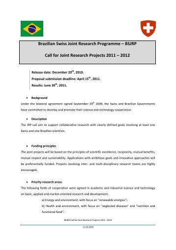 BSJRP Call for Joint Research Projects 2011 â 2012