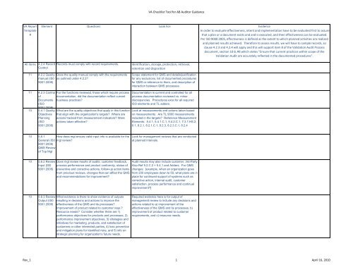 Validation Audit Requirements Handbook Checklist - TL 9000