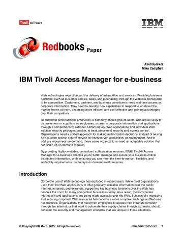 Redbooks Paper IBM Tivoli Access Manager for e-business