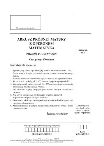 Matura próbna Listopad 2012 - Zadania Matematyczne