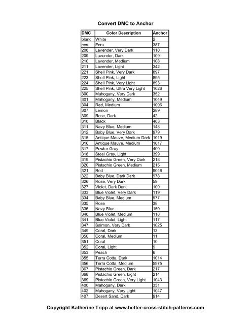 Dmc And Anchor Conversion Chart