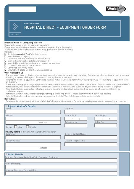 Hospital Direct Equipment Order Form Pdf Aidacare