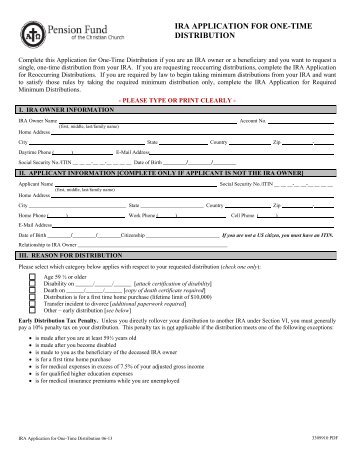 Legacy IRA One-Time Distribution Form - Pension Fund