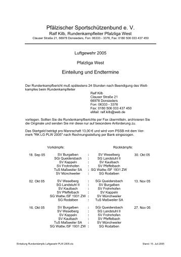 Einteilung Rundenkämpfe Luftgewehr PLW 2005 - Pfälzischer ...