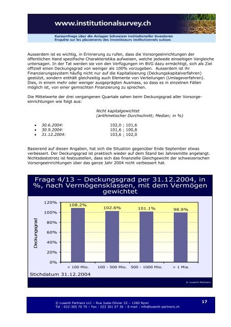 Management Summary - Swiss Institutional Survey