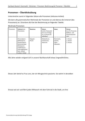 Pronomen – Überblicksübung - Gymbasis