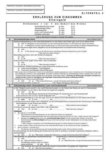 Elterngeld - Erklärung zum Einkommen Elternteil 2