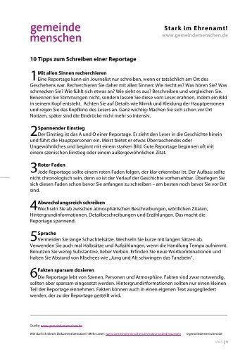 10 Tipps zum Schreiben einer Reportage - gemeindemenschen.de