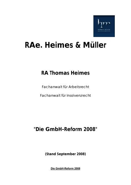 Die Gmbh Reform 2008 Heimes Und Ma Ller