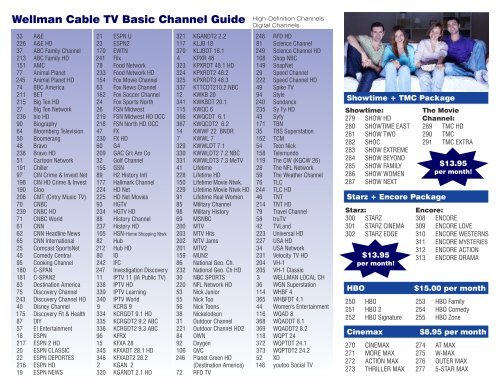 Wellman Cable TV Basic Channel Guide High-Definition Channels ...