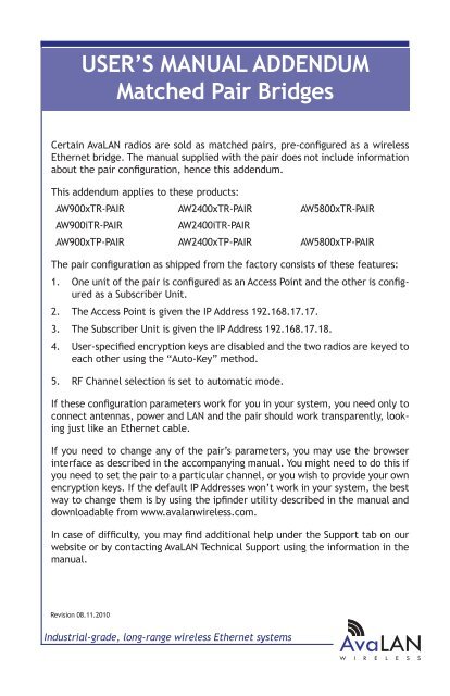 User Manual - AvaLAN Wireless
