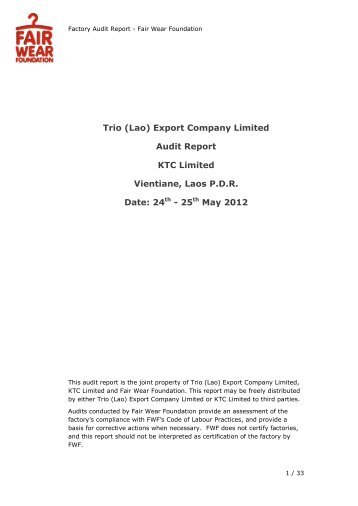 Trio (Lao) Export Company Limited Audit Report KTC Limited ...