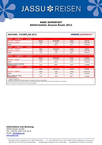 ANEK SUPERFAST Abfahrtzeiten Ancona Route 2012