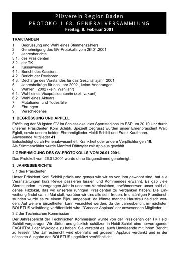 Protokoll Generalversammlung 2002 - Pilzverein Region Baden