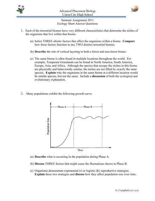 AP BIO Summer Essays 2011-essays - Union City High School