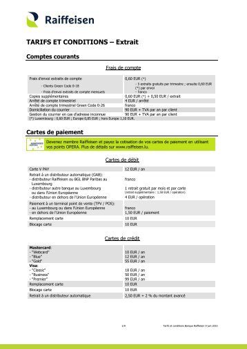 TARIFS ET CONDITIONS - Raiffeisen