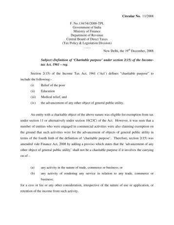 Charitable purpose - Income Tax Department