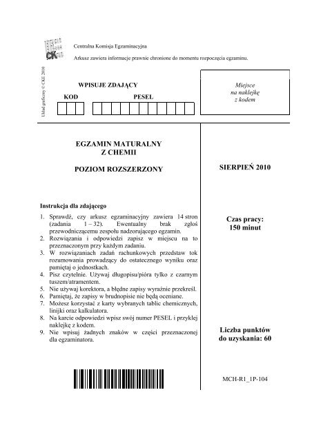 EGZAMIN MATURALNY Z CHEMII POZIOM ROZSZERZONY
