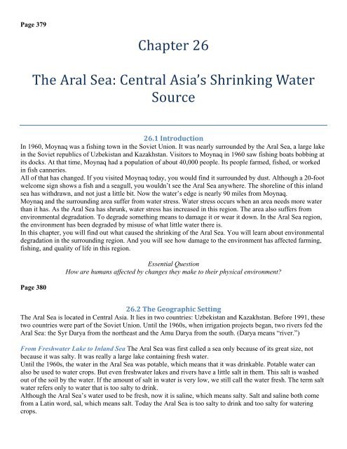 Chapter 26 The Aral Sea: Central Asia #39 s Shrinking Water Source Chapter 26 The Aral Sea: Central Asia #39 s Shrinking Water Source