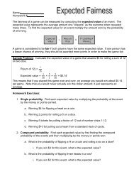 Homework # The fairness of a game can be measured by computing ...