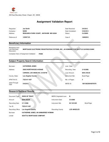 Assignment Validation Report Sample - CoreLogic