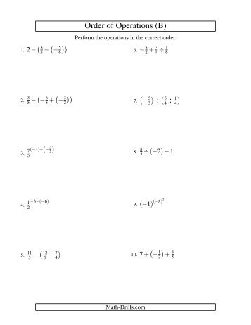 Order of Operations Worksheet -- Fractions Order of Operations ...