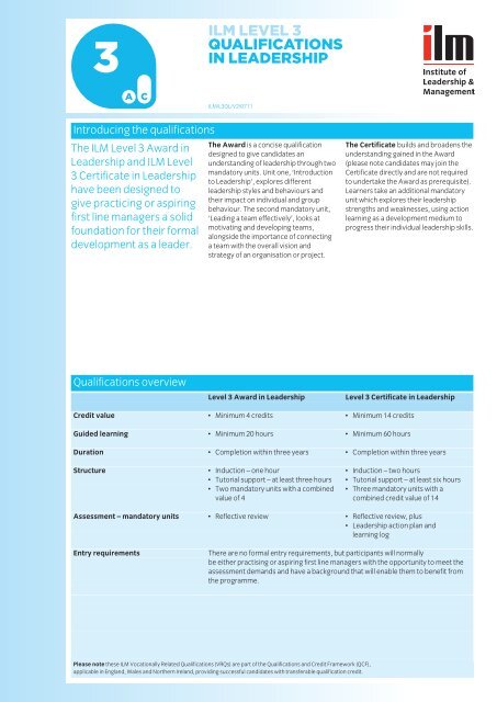 Ilm Level 3 Qualifications In Leadership