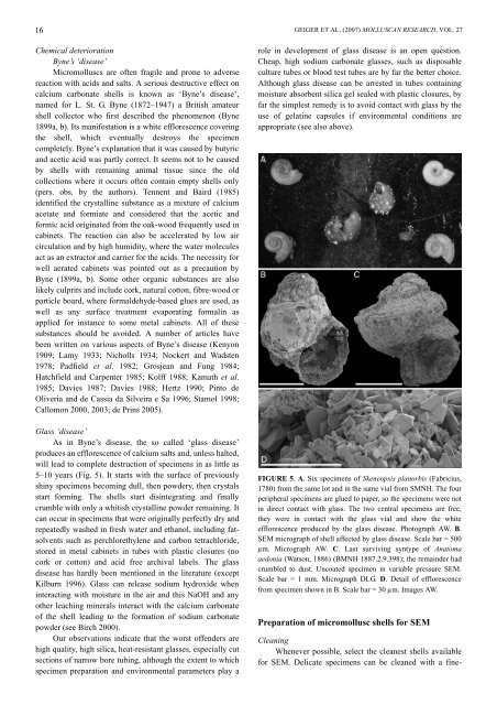 Molluscan Research: Techniques for collecting, handling, preparing ...