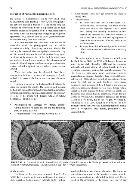 Molluscan Research: Techniques for collecting, handling, preparing ...