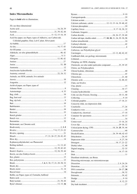 Molluscan Research: Techniques for collecting, handling, preparing ...