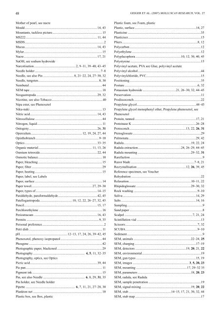 Molluscan Research: Techniques for collecting, handling, preparing ...