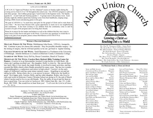 MILITARY PERSON OF THE WEEK - Aldan Union Church