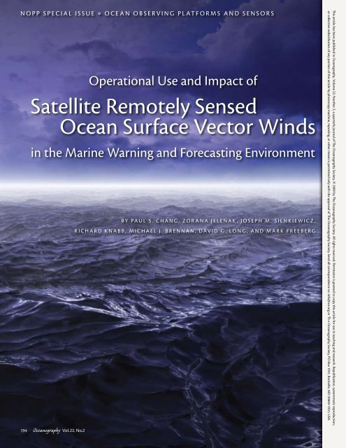 Satellite Remotely Sensed Ocean Surface Vector Winds