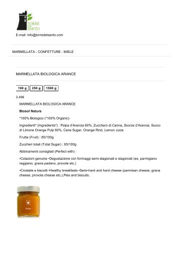 MARMELLATA BIOLOGICA ARANCE