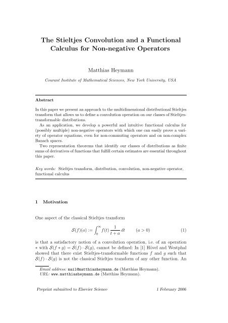 The Stieltjes convolution and a functional calculus for non-negative ...