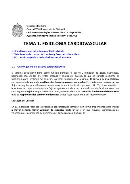 tema 1. fisiologia cardiovascular - Escuela de Medicina