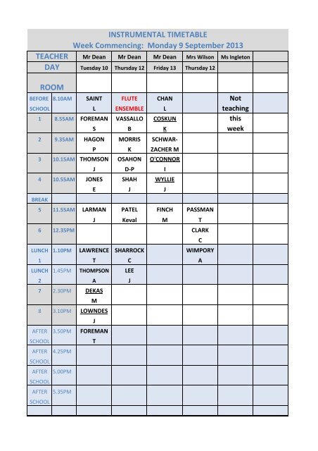 Timetable 9-9-13.xlsx - Trinity School